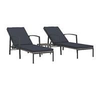 vidaXL 2X Tumbonas con Mesita Hamaca Playa Piscina Cama Patio Terraza Balcón Jardín Cómodo Acolchado Relajante Ratán Sintético Gris
