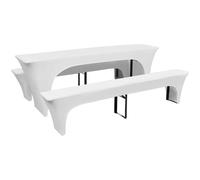 vidaXL 3 fundas blancas estirables para mesa y 2 bancos 220x50x80 cm