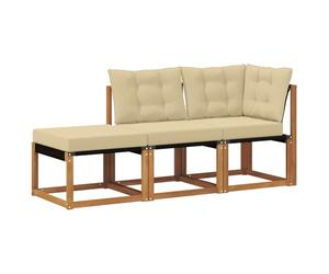 vidaXL 3 uds. Unidades de Sofá Modular de Exterior Natural y Beige, Muebles de balcón de Madera de Acacia, Set Lounge Moderno y Duradero, Ideal para jardín, Resistente al Clima, ¡con Estilo