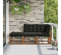 vidaXL 3 uds. Unidades de Sofá Modular de Exterior Natural y negro
