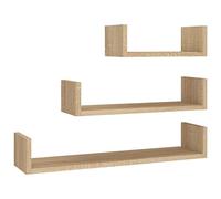 vidaXL Estantes de pared 3 piezas madera contrachapada color roble