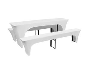 vidaXL 3X Fundas Estirables de Mesa y 2 Bancos Blanca Cubierta Muebles Jardín