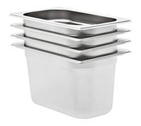 vidaXL 4X Bandejas Gastronorm Aparatos Casa Hogar Cocina Comedor Comida Cubertería Bufet Electrodomésticos GN 1/4 150 mm Acero Inoxidable Plateado