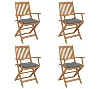 vidaXL Sillas de jardín 4 unidades Madera maciza de acacia Plegables con cojines reclinables