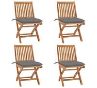 vidaXL Sillas de jardín plegables Madera maciza de teca con cojines duraderas 4 uds