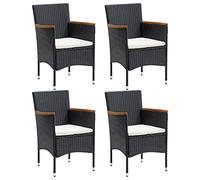 vidaXL – Conjunto 4 sillas de comedor para jardín exterior – Ratán sintético acolchado – Negro