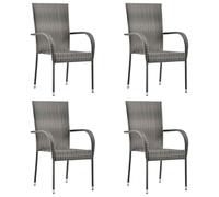 vidaXL 4X Sillas de Jardín Apilables Asiento Mobiliario Muebles Cocina Hogar Restaurante Comedor Exterior con Respaldo Ratán Sintético Gris