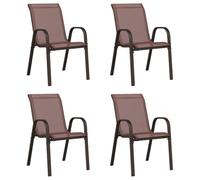 vidaXL 4X Sillas de Jardín Apilables Sillón Butaca Asiento Patio Terraza Balcón Cesped Playa Piscina Exterior Muebles Textilene Marrón
