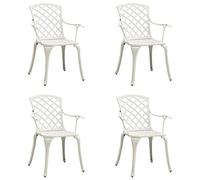 vidaXL Sillas de jardín 4 unidades aluminio fundido blanco con reposabrazos