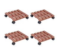 vidaXL 4X Soportes con Ruedas para Plantas Carrito Macetas Transporte Movimiento Flores Jardín Patio Exterior Aire Libre Marrón WPC