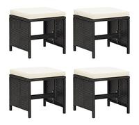 vidaXL 4X Taburetes de Jardín y Cojines Reposapiés Otomana Asiento Silla Butaca Patio Terraza Balcón Exterior Muebles Ratán Sintético Negro