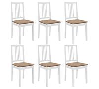 vidaXL 6X Caucho Sillas Comedor Madera Maciza Diseño Clásico Elegante Cojín Asiento Acolchado Conjunto Asientos Cocina Salón Sala Blanco y Crema