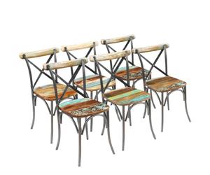 vidaXL 6X Sillas de Comedor Vintage Madera Reciclada y Acero Asiento de Cocina