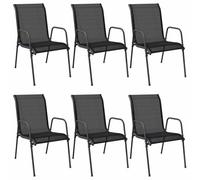 vidaXL 6X Sillas de Jardín Sillón Comedor Butaca Asiento Patio Terraza Balcón Cesped Playa Piscina Exterior Muebles Acero y Textilene Negro