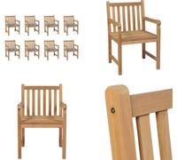 vidaXL: 8 sillas de jardín, diseño a cuadros grises, con cojines, fabricadas en madera maciza de teca. - Sillas de jardín - Juego de sillas de jardín - Sillones de jardín - Sillas de madera