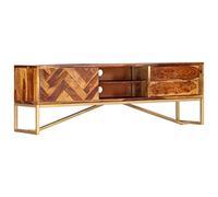 vidaXL Acacia Mueble TV 2 Cajones + 2 Estantes + 1 Puerta Patrón Espina Pez Madera Maciza Diseño Vintage Retro Módulo Televisión Mesa Baja Televisor