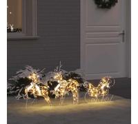 vidaXL, Adorno de ciervo LED, 3 unidades, 60 LEDs, luz blanca cálida, 44 x 18 x 65,5 cm, material: PET