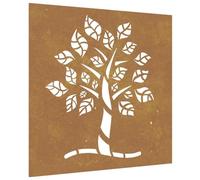 vidaXL Adorno de pared para jardín diseño árbol acero corten 55x55 cm Marrón