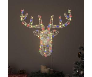 vidaXL Adorno navideño con forma de reno, 140 LEDs, multicolor, 68 x 36,5 x 62,5 cm, acrílico