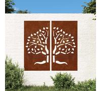 vidaXL Adorno pared jardín 2 uds acero corten diseño árbol 105x55 cm