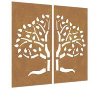 vidaXL Adorno Pared jardín 2 uds Acero corten diseño árbol 105x55 cm, Adorno Pared jardín, Adorno Metal Pared jardín, Adorno de Pared para jardín