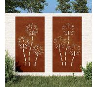 vidaXL Adorno pared jardín 2 uds acero corten diseño flores 105x55 cm