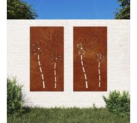 vidaXL Adorno pared jardín 2 uds acero corten diseño flores 105x55 cm