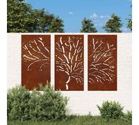 vidaXL Adorno pared jardín 3 pzas acero corten diseño árbol 105x55 cm