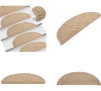 vidaXL Alfombras para escaleras autoadhesivas, aspecto de sisal, 15 unidades, 56x17x3 cm, color arena. Alfombra para escaleras, juego de 15 unidades