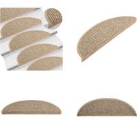vidaXL Alfombras para escaleras autoadhesivas de sisal, 15 unidades, 56x17x3 cm, color beige oscuro - Alfombra para escaleras - Juego de alfombras para escaleras - Alfombra para escalones
