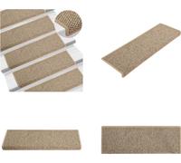 vidaXL Alfombras para escaleras autoadhesivas de sisal, 15 unidades, 65x21x4 cm, color beige oscuro - Alfombra para escaleras - Juego de alfombras para escaleras - Alfombra para escalones