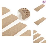 vidaXL Alfombras para escaleras autoadhesivas, diseño de sisal, 15 unidades, 65x21x4 cm, color arena
