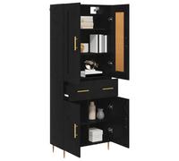 vidaXL Aparador Alto con cajón Roble Negro 69,5 x 34 x 180 cm, Elegante Armario, diseño Moderno, Unidad Rectangular, Madera de ingeniería, Patas cónicas, Acentos Dorados, organización