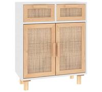 vidaXL Aparador Auxiliar Armario Consola Mueble Almacenamiento Estantería Salón Sala de Estar Casa Madera Maciza Pino y Ratán Natural Blanco