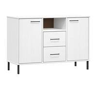 vidaXL Aparador con Patas Metal Oslo Madera Maciza Blanco 113x40x77 cm, Armario, Armario de Almacenamiento, aparador de Sala de Estar