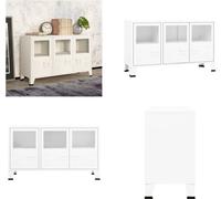 vidaXL, aparador industrial blanco de 105x35x62 cm, metal y vidrio. Aparador, aparadores, aparador buffet, armario de almacenamiento