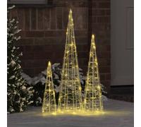 vidaXL Árbol de Navidad 3 pcs cálido 20 x 20 x 80 cm Acrílico, Decoración navideña Moderna, Duradera, Adornos de Temporada, Luces LED USB, Estilo Festivo