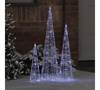 vidaXL, árbol de Navidad, 3 unidades, 90 LEDs, luz blanca fría, 20 x 20 x 80 cm, acrílico