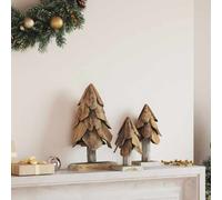 vidaXL Árbol de Navidad 3 uds. Marrón 40 cm Madera de teca maciza