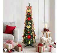 vidaXL Árbol de Navidad Artificial con 100 LED Verde 155 cm PVC, Árbol de Navidad, en Forma de Cono, Plegable y portátil, PVC Resistente, Luces LED, Blanco cálido, decoración de Interior