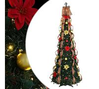 vidaXL Árbol de Navidad Artificial con 150 LED Verde 185 cm PVC, Árbol de Navidad, en Forma de Cono, Plegable y portátil, PVC Resistente, Luces LED, Blanco cálido, decoración de Interior