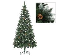 vidaXL Árbol de Navidad artificial con piñas y brillo blanco 210 cm