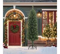 vidaXL Árbol de Navidad artificial delgado y soporte PVC verde 210 cm
