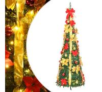 vidaXL Árbol de Navidad Artificial Desplegable, Adorno Navideño con 50 LED Soporte, Árbol Iluminado, Luces Decorativas de Navidad, Verde 120 cm