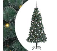 vidaXL Árbol de Navidad artificial iluminado con juego de bolas Verde