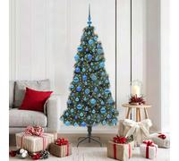 vidaXL Árbol de Navidad artificial preiluminado con juego de bolas, color verde