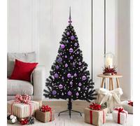vidaXL Árbol de Navidad artificial preiluminado cónico 150 cm Negro PVC con luces LED duraderas