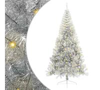 vidaXL Árbol de Navidad Artificial Preiluminado Plateado 210 cm Pet, Arbolito de Navidad en Forma de Cono, con Luces LED, decoración Festiva, Ilumina tu Exterior
