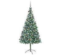 vidaXL Árbol de Navidad helado con luces, bolas y piñas 210 cm