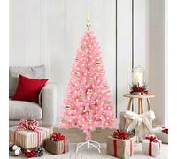 vidaXL Árbol de Navidad con 150 LED con Soporte Rosa 150 cm PVC, Árbol de Navidad Moderno, Adorno Festivo Artificial, decoración de Sala, Luces LED cálidas, Display Minimalista